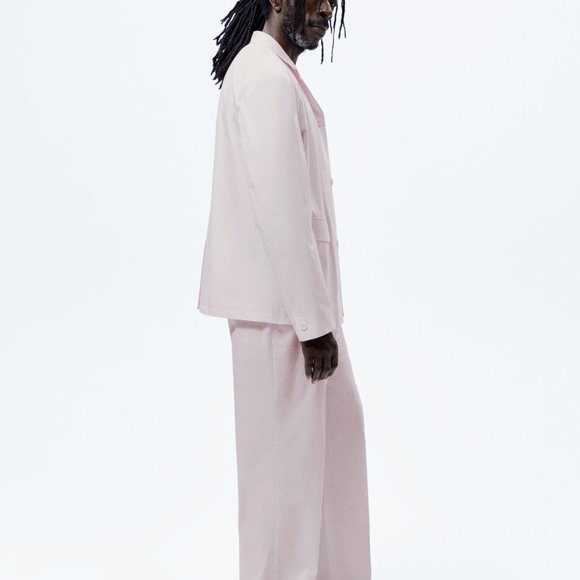 ZARA Men's PINK POPLIN SUIT JACKET BLAZER SZ 40 Lightweight Summer Lined COTTON - Picture 6 of 8